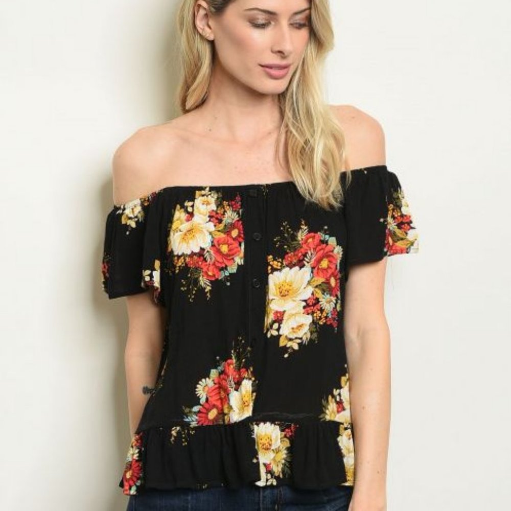 BLACK FLORAL OFF SHOULDER TOP S, M, L NWOT